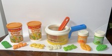 Vintage  Fisher Price Fun with Food Simmering Pot W/Ladle & Alphabet Soup & More