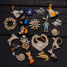 Vintage Rabbit Pearl Enamel Brooch Retro Animal Series Badges Lady Elegant Party