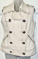 NWOT New ST. JOHN Leather Moto Military Button Vest Jacket Ivory Lambskin Sz 2