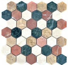 Mosaïque marbre pierre crème beige rouge vert hexagon sol 42-1213_f | 10 plaques