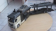 Miniature camion Mercedes actros porte véhicules + 1 voiture polo 1/43 Burago