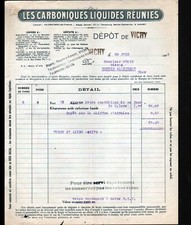 VICHY (03) PRODUITS pour BOISSONS GAZEUSES "LES CARBONIQUES LIQUIDES" en 1929