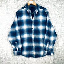 Croft & Barrow Chemise Homme XL Bleu Blanc Carreaux Flanelle Manches Longue mans