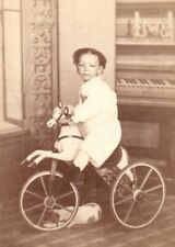 CDV 1865 Child on Horse Mechanical Tricycle & Dog Photo Mechanical Horse Toy