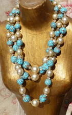 OLD VINTAGE FANCY MURANO GLASS 3 ROW NECKLACE, BEADS circa 1950