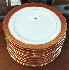 Lot 10 assiettes Emaux de PORCELAINE LIMOGES décor Ocre et Or ROUGE 8MAG 26/08