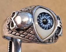 VINTAGE Sterling Silver EVIL EYE EYEBALL SKULL CROSS Handmade Ring sz 12 Figural