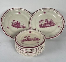 Service Gien "Paysage rose" original 2 plat à gateau + 8 assiette à dessert 1866