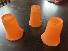 NOVERDY FRANCE ORANGE  MOTTLED SWIRL DECO GLASS TULIP LAMP SHADE VTG