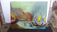 CADRE PEINTURE HUILE SUR TOILE SIGNÉE A.STANISLAS. DECO PORT MARINE ART CUBISTE 