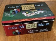 Texas Hold'em Casino Style Poker Set in Tin Box Complete Set Barely Used!