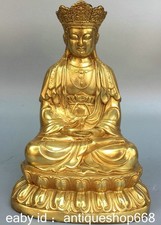 8" Vieux Tibétain Cuivre Or bouddhisme Ksitigarbha Boddhisattva Bouddha