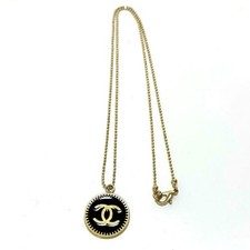 CHANEL Coco Mark Round Pendant Necklace Gold Tone 44cm Authentic