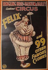 RINGLING BROS BARNUM & BAILEY CIRCUS CLOWN "FELIX" 1960ca UNUSUAL VINTAGE POSTER