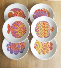 Lot Of 6 Vintage 70s Luneville Fish Flat Plates