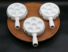 Vtg Escargot Baking Serving Dish Set/3 Lourioux LE FAUNE Floral Porcelain France