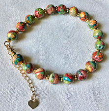 🌟BRACELET réglable . Perles rondes jaspe Royal  , semi précieuses   🌟