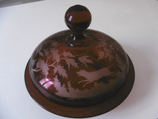 19°C Red Bohemian Cut Crystal Candy Jar Deer Dog Fox Tree