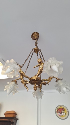 Lustre ancien bronze massif - , 5