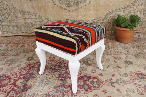 Vintage oriental kilim pouf - oriental,