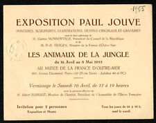 invitation. Paul Jouve Exhibition. Musée de la France d'Outremer. 1955. Paris