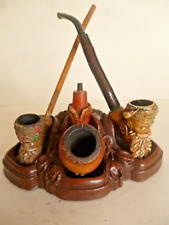 Rare Antique 19th Century Glazed Earthen Pipe Holder Tobacco Smoking Item