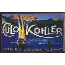 Plaque métal publicitaire 20x30cm bombée en relief :  Chocolat KOHLER.