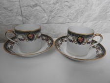 2 CUPS + 2 ESPRESSO COFFEE SAUCERS MOCA LITRON Limoges Porcelain