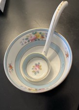 ANTIQUE JAPANESE NORITAKE  HAND PAINTED GRAVY OR MAYONNAISE BOWL & LADLE