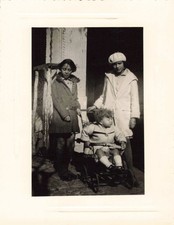 ANCIENNE PHOTOGRAPHIE TRIO D'ENFANTS PROMENADE EN POUSSETTE