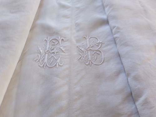 Drap ancien lin monogramme - drap,