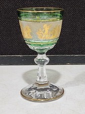 Val St. Lambert Glass EMERALD GREEN Gold Encrusted 5" WINE Goblet Danse de Flore