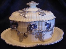 19C Mettlach Villeroy & Boch Covered Dish 266 - Applied Vines Flowers  1852-1872