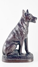 Vintage Cast Metal Bronzed German Shepherd Belgian Malinois Dog Statue 