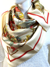 HERMES LE TEMPS DES MARIONNETTES Carry 90 Scarf 100% silk 1996 France #3195