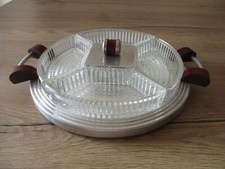 5 Ramekins Art Deco Striated Glass Aperitif Servant Mirror Plateau