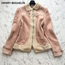 HENRY BEGUELIN Mouton Jacket Boa Pink Leather 40 (M) Authentic