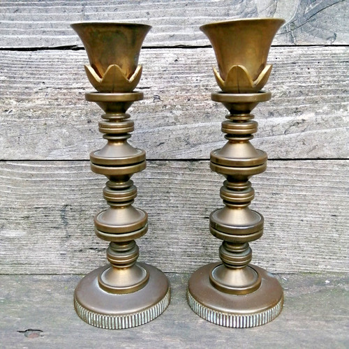 Paire bougeoirs laiton style - laiton,