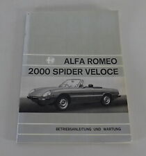 Operating Instructions Alfa Romeo 2000 Spider Veloce Fastback Stand 12/1978