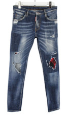 DSQUARED2 Hommes Jeans ( Ue ) 44 Délavé Bleu Moustaches Patchs Extensible Bouton