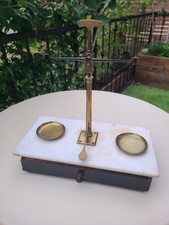 Antique jeweler scale, wooden and marble base. Late 19th century. ...
