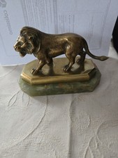 Beau Bronze Animalier ancien ,Lion En Chasse XIXème doré sur socle marbre