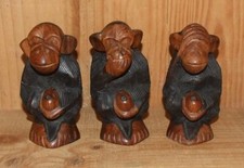 Statuettes figurines les 3 Singes de la Sagesse en bois 10 cm Art Africain