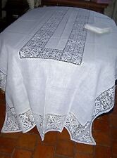 TRES BEAU SERVICE DE TABLE EN LIN BLANC 3,05 METRES SUR 1,72 METRE 