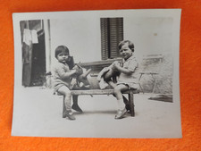 Baby Children Playing On Bench Plush Bear O-76 Photo