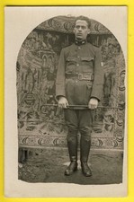 Old postcard photo card MILITARY SOLDIER CAVALIER COLONEL Oriental carpet X on collar