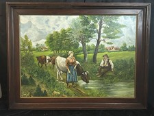 Ecole Belge - M.Dewitte - Huile sur toile - Paysage de campagne - Scène animée