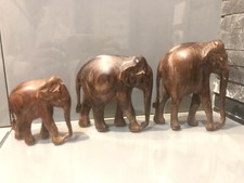 Suite de 3 statuettes éléphants en bois sculpté - Déco africaine Afrique collect