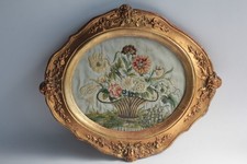 Embroidery Painting on Silk Basket Flowers 19th Century (60347)
