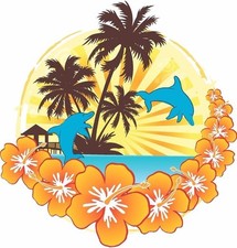 Tropical hibiscus dolphin decal Camper RV motor home mural graphic